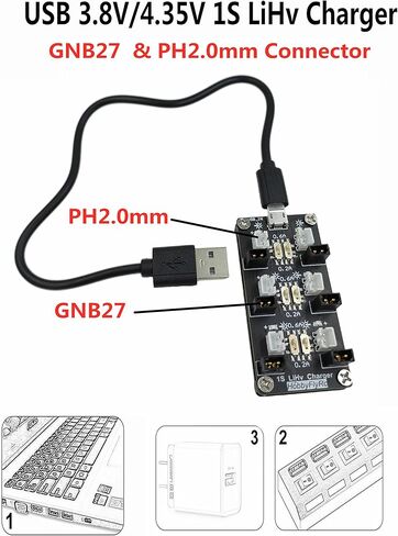 شاحن بطارية ليثيوم بوليمر GNB27 1S USB 3.8 فولت/4.35 فولت 6 قنوات 1S LiHV شاحن لشفرة ايماكس تيني هوك انداكتريكس تايني وووب اندوكتريكس FPV GNB27 موصل بطارية JST-PH 2.0 mCX mCPX in Kuwait