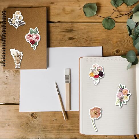 Vintage Flower Stickers 40 Pcs, Vinyl Waterproof Floral Plant Stickers for Scrapbook Journal Water Bottles Laptop Phone Computer Notebooks in Kuwait