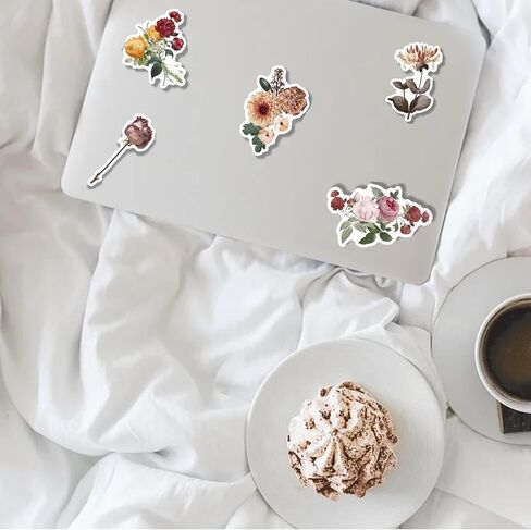 Vintage Flower Stickers 40 Pcs, Vinyl Waterproof Floral Plant Stickers for Scrapbook Journal Water Bottles Laptop Phone Computer Notebooks in Kuwait