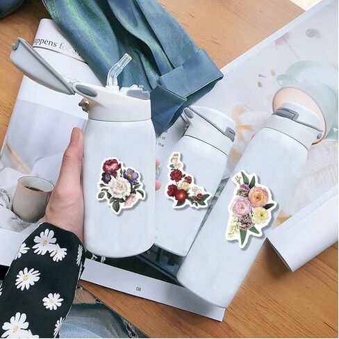 Vintage Flower Stickers 40 Pcs, Vinyl Waterproof Floral Plant Stickers for Scrapbook Journal Water Bottles Laptop Phone Computer Notebooks in Kuwait