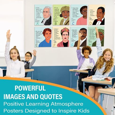 Magopera A-Z Alphabet Posters with Famous People and Quotes 26 Packs, Influential People Alphabet Teaching Resources, Inspirational Classroom Posters in Kuwait