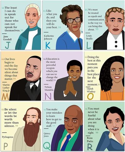 Magopera A-Z Alphabet Posters with Famous People and Quotes 26 Packs, Influential People Alphabet Teaching Resources, Inspirational Classroom Posters in Kuwait