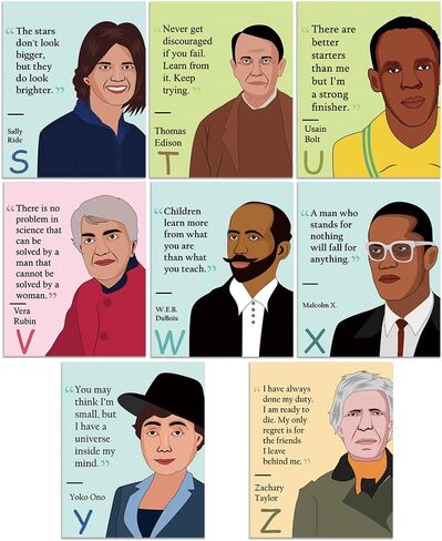 Magopera A-Z Alphabet Posters with Famous People and Quotes 26 Packs, Influential People Alphabet Teaching Resources, Inspirational Classroom Posters in Kuwait