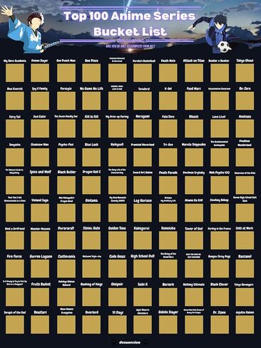 Desunecion 100 Anime Scratch Off Bucket List Poster - Top Animes with Vibrant Illustrations (16.5" x 23.4") - Never Wonder What Show to Watch Next - For Anime Lovers, Christmas, Birthdays and more in Saudi Arabia