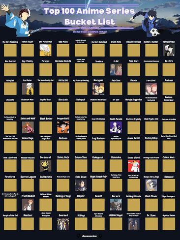 Desunecion 100 Anime Scratch Off Bucket List Poster - Top Animes with Vibrant Illustrations (16.5" x 23.4") - Never Wonder What Show to Watch Next - For Anime Lovers, Christmas, Birthdays and more in Saudi Arabia