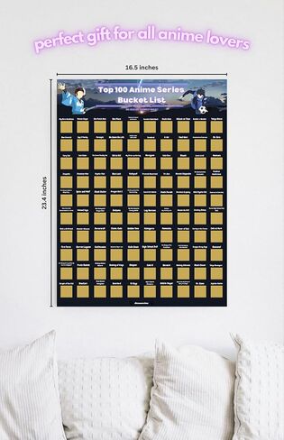 Desunecion 100 Anime Scratch Off Bucket List Poster - Top Animes with Vibrant Illustrations (16.5" x 23.4") - Never Wonder What Show to Watch Next - For Anime Lovers, Christmas, Birthdays and more in Saudi Arabia