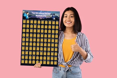 Desunecion 100 Anime Scratch Off Bucket List Poster - Top Animes with Vibrant Illustrations (16.5" x 23.4") - Never Wonder What Show to Watch Next - For Anime Lovers, Christmas, Birthdays and more in Saudi Arabia