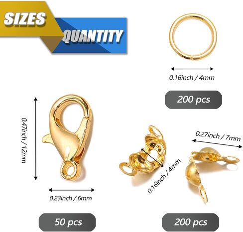 450pcs Jewelry Making Accessories Set Includes 200pcs Open Jump Ring Connectors 200pcs Bead Tips Knot Covers and 50pcs Lobster Claw Clasps for Bracelet Necklace DIY Jewelry Crafts Making Supplies in Kuwait