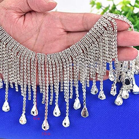 Pawkyjar 0.5 يارد حجر الراين سلسلة تقليم الزفاف هامش كريستال واضح زين الفضة, شفاف, 0.5 Yard in Kuwait