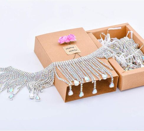 Pawkyjar 0.5 يارد حجر الراين سلسلة تقليم الزفاف هامش كريستال واضح زين الفضة, شفاف, 0.5 Yard in Kuwait