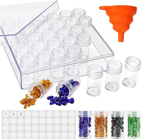 BigOtters Embroidery Diamond Storage Box, 30PCS Big Clear Plastic Bead Containers with Silicone Funnel for Jewelry Painting DIY Art Craft Rhinestones Sewing Cosmetic Nail Glitter Powder in Kuwait