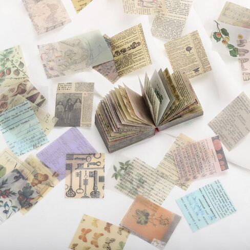 1167 قطعة من ورق سجل القصاصات العتيق، ورقة سجل قصاصات قاموس صغير ورقة ديكوباج الحرفية مع شريط لاصق لمستلزمات مجلة Bullet Junk Journal in Kuwait