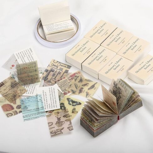 1167 قطعة من ورق سجل القصاصات العتيق، ورقة سجل قصاصات قاموس صغير ورقة ديكوباج الحرفية مع شريط لاصق لمستلزمات مجلة Bullet Junk Journal in Kuwait