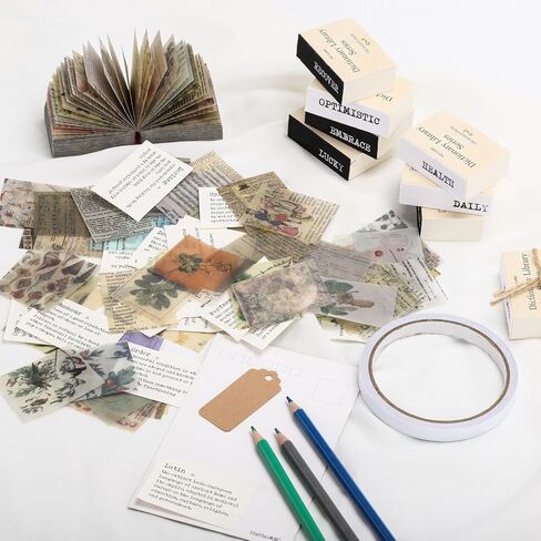 1167 قطعة من ورق سجل القصاصات العتيق، ورقة سجل قصاصات قاموس صغير ورقة ديكوباج الحرفية مع شريط لاصق لمستلزمات مجلة Bullet Junk Journal in Kuwait