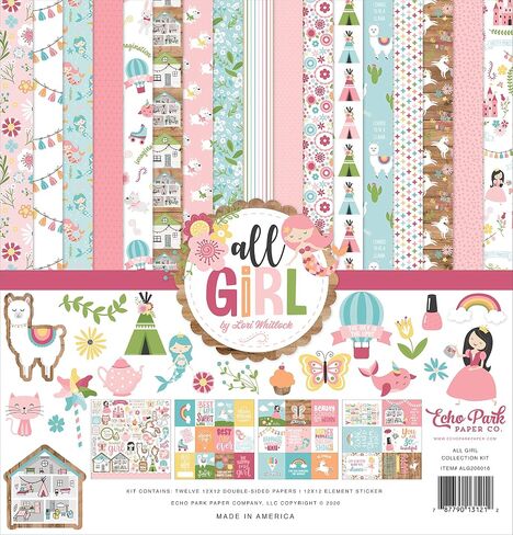 Echo Park Paper Company All Girl Collection Kit paper, pink, dark, pink, green, teal, 12-x-12-Inch in Saudi Arabia