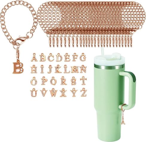 مجموعة تعليقات على شكل كوب بحروف ذهبية - اكسسوارات تعليقة على شكل حروف لكوب ستانلي (26 حرف)، معدن, معدن in Kuwait