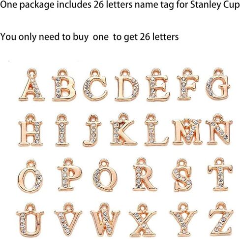 مجموعة تعليقات على شكل كوب بحروف ذهبية - اكسسوارات تعليقة على شكل حروف لكوب ستانلي (26 حرف)، معدن, معدن in Kuwait