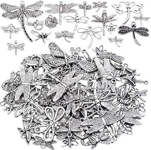 100g (About 50-80pcs) Antique Silver Dragonfly Charms Tibetan Insect Charms Pendants Craft Supplies for Bracelets Necklace Jewelry Making in Kuwait