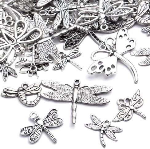 100g (About 50-80pcs) Antique Silver Dragonfly Charms Tibetan Insect Charms Pendants Craft Supplies for Bracelets Necklace Jewelry Making in Kuwait