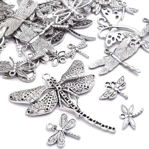 100g (About 50-80pcs) Antique Silver Dragonfly Charms Tibetan Insect Charms Pendants Craft Supplies for Bracelets Necklace Jewelry Making in Kuwait