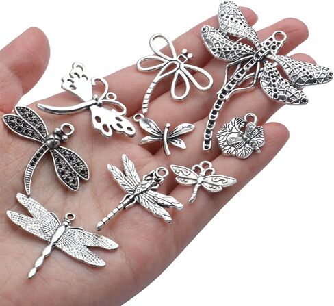 100g (About 50-80pcs) Antique Silver Dragonfly Charms Tibetan Insect Charms Pendants Craft Supplies for Bracelets Necklace Jewelry Making in Kuwait