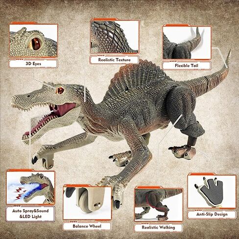 ألعاب ديناصور RC للأطفال، لعبة ديناصور جوراسي واقعي مع رذاذ خفيف عيون ثلاثية الأبعاد للمشي، هدية عيد ميلاد للأولاد من سن 3 4 5 6 7 8 9 10 سنوات in Kuwait