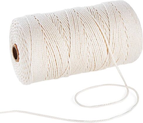 حبل مكرامية 2 مم × 722 قدم، حبال مكرامية باللون البيج، حبل من القطن الطبيعي، 3 جدائل من القطن الملتوي، بكرة حبل للتعليق على الحائط، مشاريع الحياكة اليدوية in Kuwait