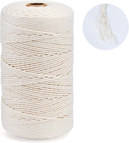 حبل مكرامية 2 مم × 722 قدم، حبال مكرامية باللون البيج، حبل من القطن الطبيعي، 3 جدائل من القطن الملتوي، بكرة حبل للتعليق على الحائط، مشاريع الحياكة اليدوية in Kuwait