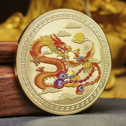 التنين الصيني والعنقاء يجلبان عملة الحظ المزدهرة - أداة خدش تذكرة اليانصيب، عملة تحدي الحظ السعيد in Saudi Arabia