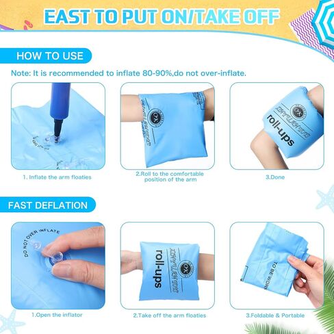 12 Pieces Arm Floaties Inflatable Swim Arm Bands Floater Toddler Floaties Arm Floaties for Kids 6-12 Swim Arm Bands Children's Swim Arm Rings for Kids Toddlers Teens and Adults in Saudi Arabia