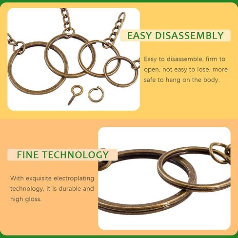 Rustark 300 Pcs Bronze Key Chain Rings Assortment Kit, 100Pcs Keychain Rings with Chain, Open Jump Rings and Screw Eye Pins for Crafts Charm Jewelry Making (20mm, 25mm, 30mm, 35mm) in Kuwait