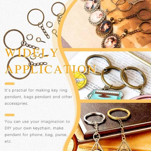 Rustark 300 Pcs Bronze Key Chain Rings Assortment Kit, 100Pcs Keychain Rings with Chain, Open Jump Rings and Screw Eye Pins for Crafts Charm Jewelry Making (20mm, 25mm, 30mm, 35mm) in Kuwait