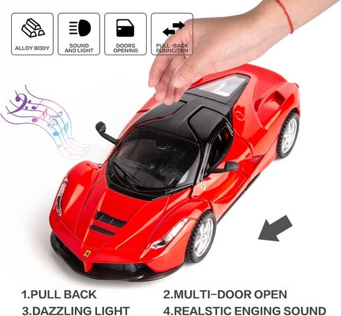 1/32 Ferrari Race Model Car and LaFerrari Toy Car, Pull Back Vehicle Alloy Diecast Model, Openable Doors, Collectible Gift Cars for Kids Ages 3-8 (Red) in Kuwait