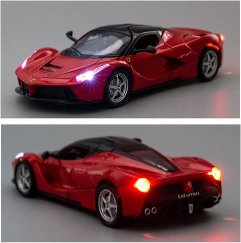 1/32 Ferrari Race Model Car and LaFerrari Toy Car, Pull Back Vehicle Alloy Diecast Model, Openable Doors, Collectible Gift Cars for Kids Ages 3-8 (Red) in Kuwait