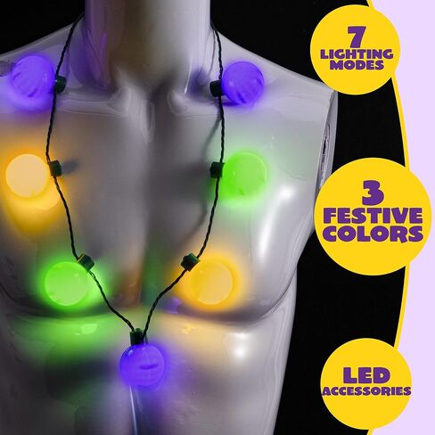 JOYIN 3 PCS Mardi Gras LED Bulb Necklace, Purple, Green, Gold LED Light Up Necklace with 6 lighting modes for Mardi Gras Party Favors Supplies, Masquerade Costume Accessories in Saudi Arabia