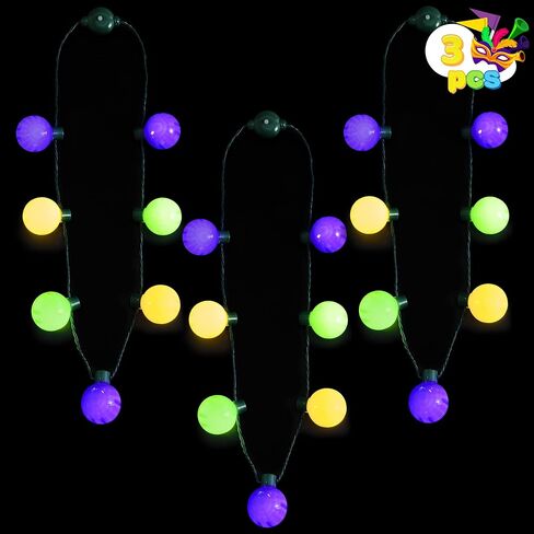 JOYIN 3 PCS Mardi Gras LED Bulb Necklace, Purple, Green, Gold LED Light Up Necklace with 6 lighting modes for Mardi Gras Party Favors Supplies, Masquerade Costume Accessories in Saudi Arabia