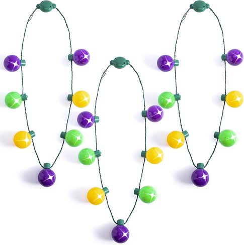 JOYIN 3 PCS Mardi Gras LED Bulb Necklace, Purple, Green, Gold LED Light Up Necklace with 6 lighting modes for Mardi Gras Party Favors Supplies, Masquerade Costume Accessories in Saudi Arabia