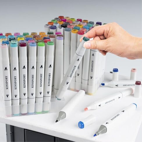 120 قطعة من أقلام تحديد الكحول من KINSPORY - أقلام رسم فنية لتلوين الرأس المزدوج مع حقيبة ألومنيوم متينة للبالغين والأطفال in Kuwait