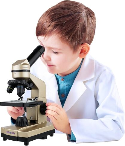 Click N' Play Microscope for Kids 3 Magnification Levels 40x 100x 400x Includes Slides Science Experiments & Accessories Portable Student Metal Microscope 52 pc set in Kuwait
