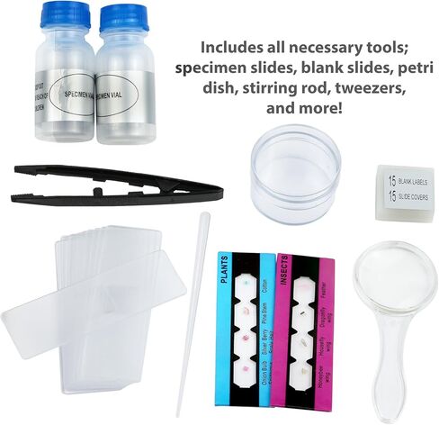 Click N' Play Microscope for Kids 3 Magnification Levels 40x 100x 400x Includes Slides Science Experiments & Accessories Portable Student Metal Microscope 52 pc set in Kuwait