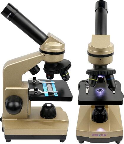 Click N' Play Microscope for Kids 3 Magnification Levels 40x 100x 400x Includes Slides Science Experiments & Accessories Portable Student Metal Microscope 52 pc set in Kuwait