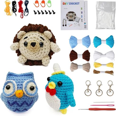 BicycleStore Crochet Kit for Beginners, 3PCS Crochet Starter Kit with Instructions and Video Tutorials Cute Animals DIY Craft Knitting Kits with Yarn, Hook, Needles, Keychain for Adults and Kid in Kuwait