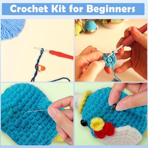 BicycleStore Crochet Kit for Beginners, 3PCS Crochet Starter Kit with Instructions and Video Tutorials Cute Animals DIY Craft Knitting Kits with Yarn, Hook, Needles, Keychain for Adults and Kid in Kuwait