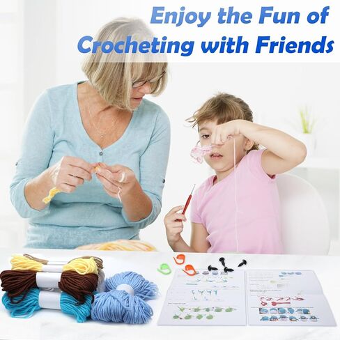 BicycleStore Crochet Kit for Beginners, 3PCS Crochet Starter Kit with Instructions and Video Tutorials Cute Animals DIY Craft Knitting Kits with Yarn, Hook, Needles, Keychain for Adults and Kid in Kuwait