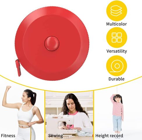 LZYMSZ 12 حزمة شريط قياس قابل للسحب، زر ضغط ناعم، شريط قياس جيب 60 بوصة / 150 سم مزدوج الجوانب لنسيج الخياطة اليدوية من القماش (أحمر، أزرق، أصفر) in Kuwait