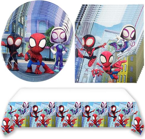 لوازم حفلات أعياد الميلاد Spidey and His Amazing Friends ، 20 طبقا 20 ورقة مناديل 1 مفرش طاولة مثالي لزينة الحفلات ذات طابع سبايدرمان in Saudi Arabia