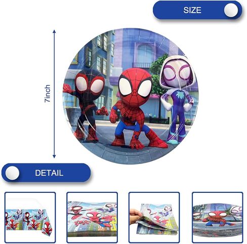 لوازم حفلات أعياد الميلاد Spidey and His Amazing Friends ، 20 طبقا 20 ورقة مناديل 1 مفرش طاولة مثالي لزينة الحفلات ذات طابع سبايدرمان in Saudi Arabia