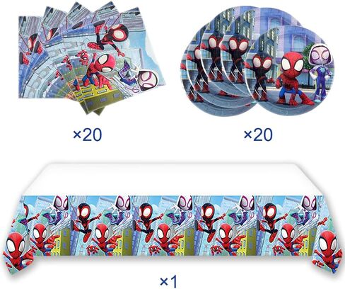 لوازم حفلات أعياد الميلاد Spidey and His Amazing Friends ، 20 طبقا 20 ورقة مناديل 1 مفرش طاولة مثالي لزينة الحفلات ذات طابع سبايدرمان in Saudi Arabia