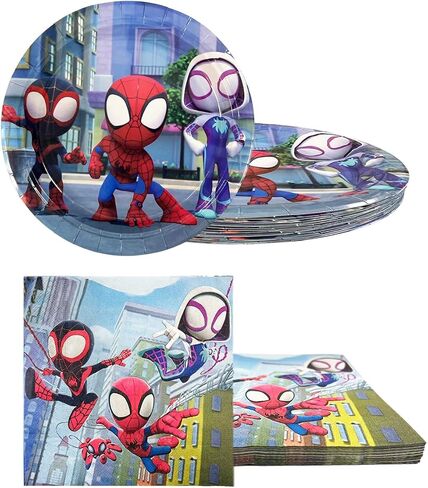 لوازم حفلات أعياد الميلاد Spidey and His Amazing Friends ، 20 طبقا 20 ورقة مناديل 1 مفرش طاولة مثالي لزينة الحفلات ذات طابع سبايدرمان in Saudi Arabia