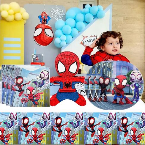 لوازم حفلات أعياد الميلاد Spidey and His Amazing Friends ، 20 طبقا 20 ورقة مناديل 1 مفرش طاولة مثالي لزينة الحفلات ذات طابع سبايدرمان in Saudi Arabia